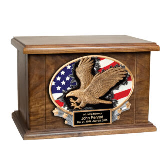 Marine Cremation Urn, Flag and Eagle Funeral Urn, Wooden Armed Forces Urn, Military Urn, Patriotic Urn for Ashes, Wooden Adult Urn